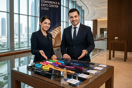 Regional product experts presenting consumable samples at a Dubai conference center