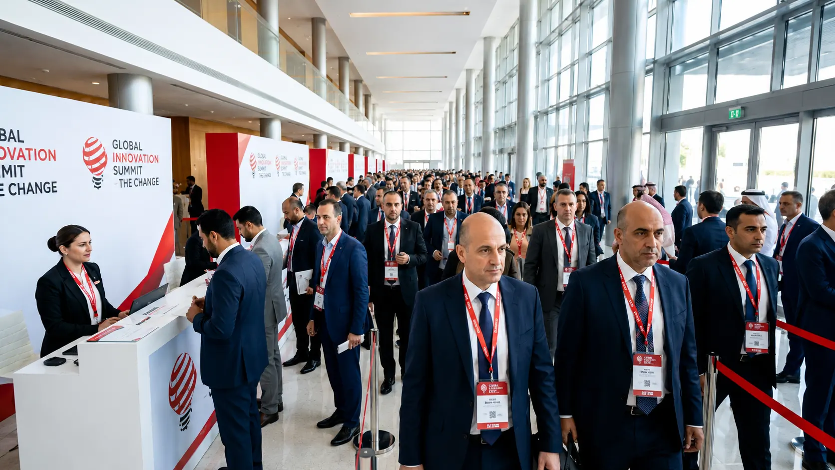 Attendees wearing lanyards at a regional summit